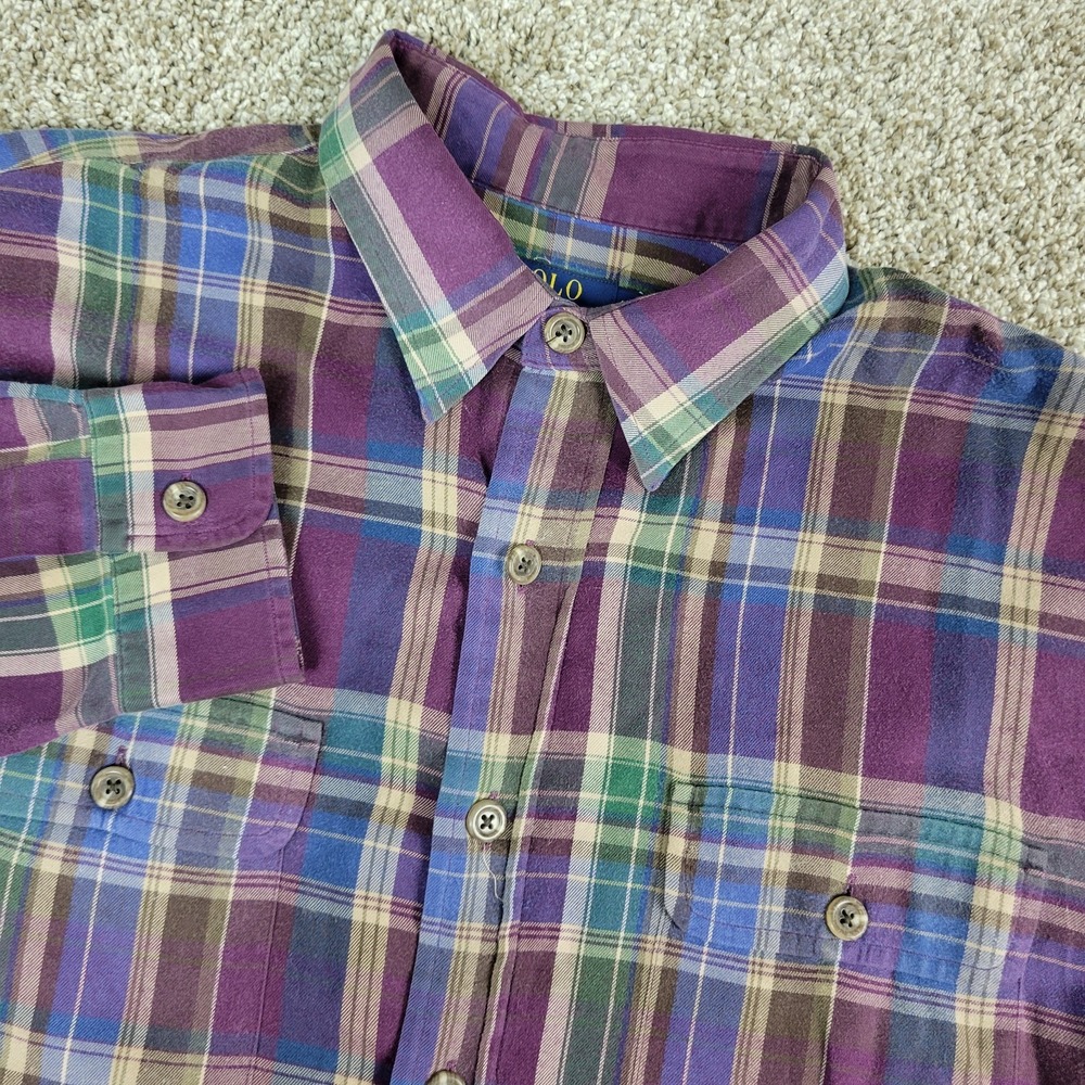 Polo Ralph Lauren Mens Large Multicolor Plaid Button Up Long Sleeve Flannel